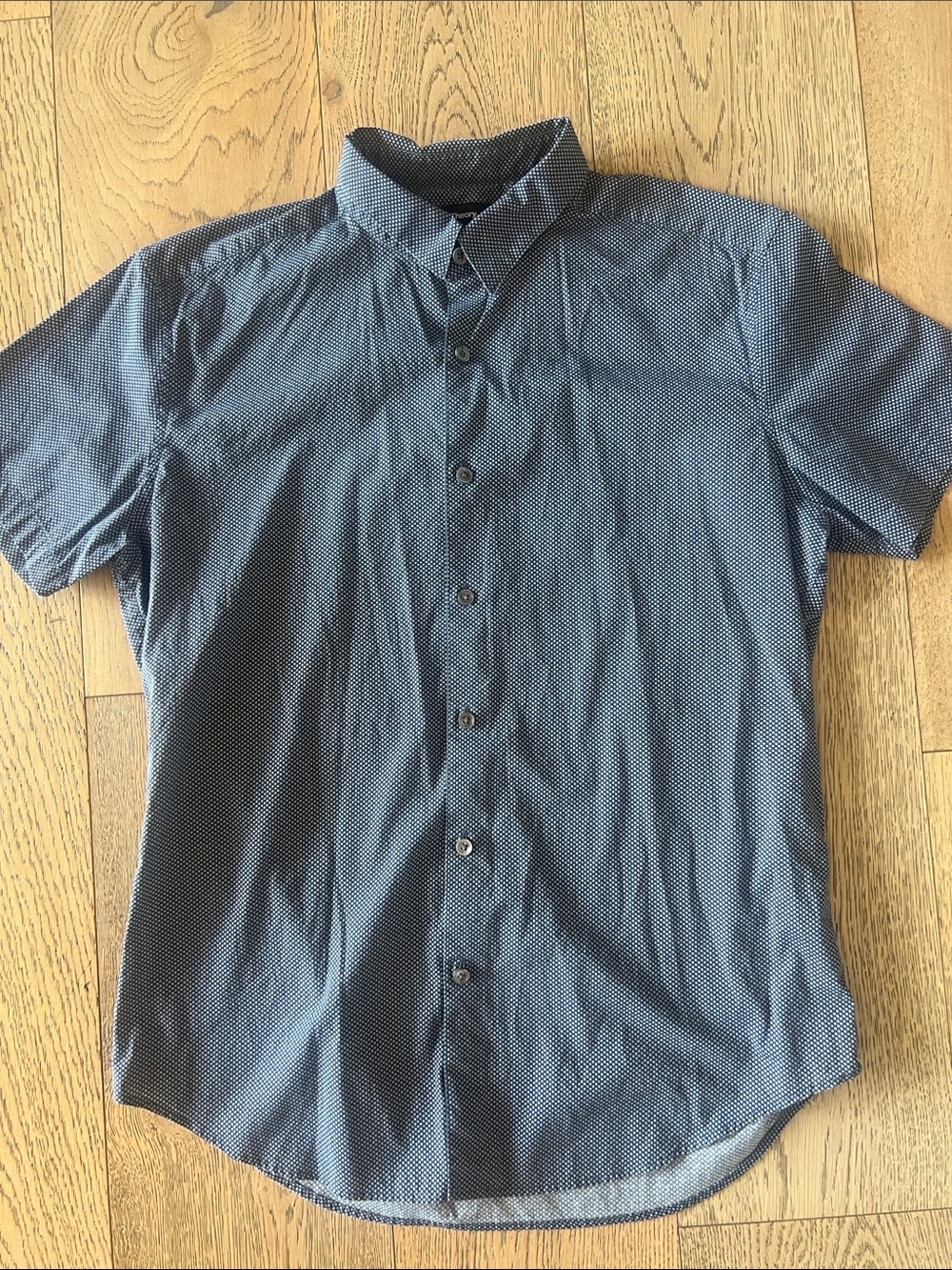 Men's Short-Sleeve Micro-Pattern Button-Up Shirt — Blue